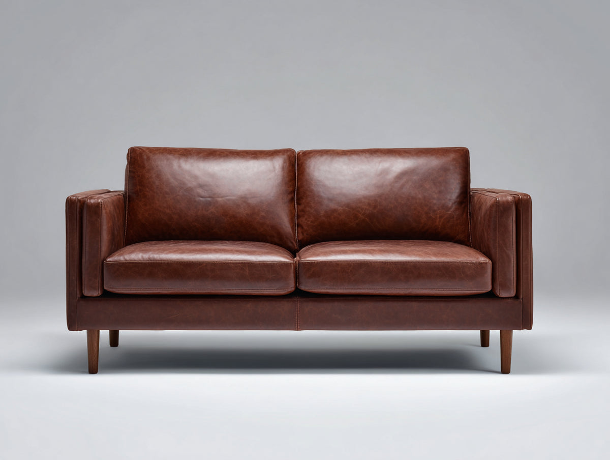 Sofás 2 plazas de cuero 185x90x85 cm - marrón oscuro - diseño moderno con patas de madera