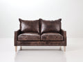 Sofás 2 plazas tapizados en cuero sintético 145x82x88 cm - marrón oscuro - diseño clásico con reposabrazos rectos y patas de madera