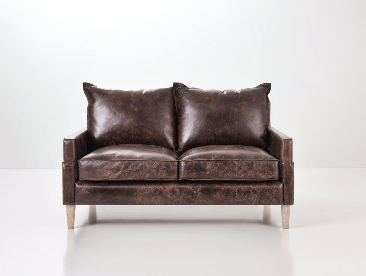 Sofás 2 plazas tapizados en cuero sintético 145x82x88 cm - marrón oscuro - diseño clásico con reposabrazos rectos y patas de madera