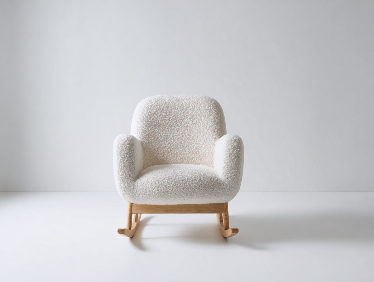 Mecedoras de tela bouclé 72x82x88 cm - Blanco roto y madera natural - Diseño tapizado con base de balancín