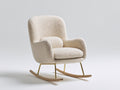 Mecedoras tapizadas 82x95x105 cm - blanco crema-dorado-marrón natural - respaldo alto con patines de madera