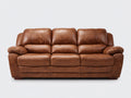 Sofás 3 plazas tapizados en cuero sintético 205x95x92 cm - marrón coñac - diseño acolchado con reposabrazos anchos y respaldo segmentado