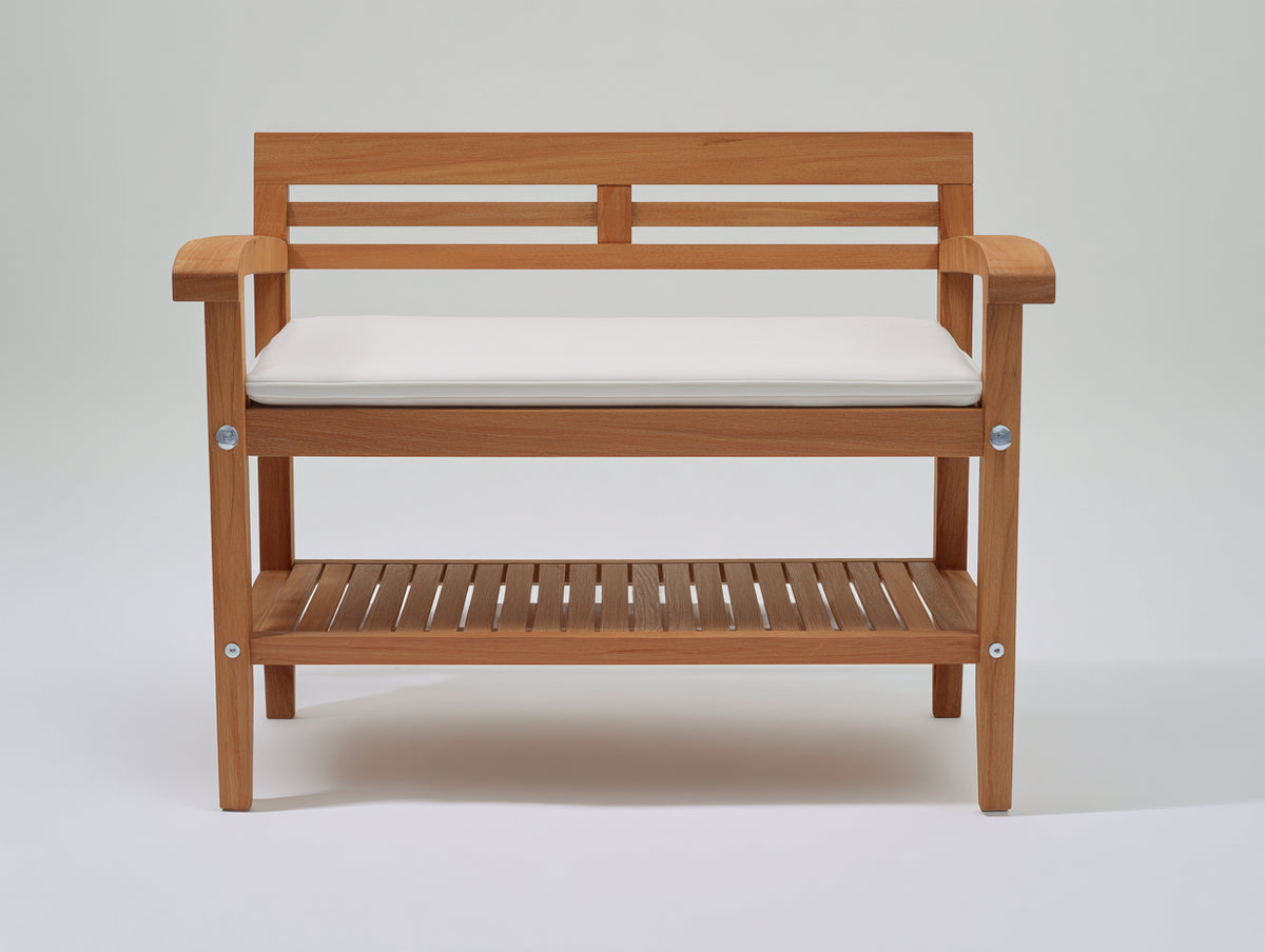 Banco de jardín de madera 110x55x90 cm - Marrón y blanco - Diseño de 2 plazas con estante inferior