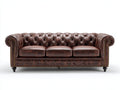 Sofás 3 plazas de cuero 225x95x80 cm - marrón oscuro - estilo Chesterfield con capitoné y brazos enrollados