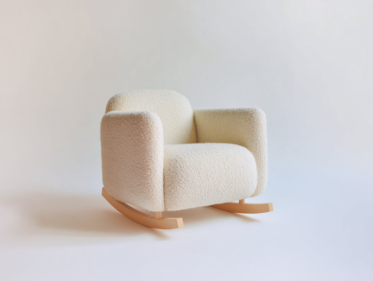 Mecedoras tapizadas 82 x 90 x 84 cm - beige y madera natural - diseño moderno con base de madera