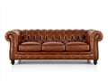 Sofás 3 plazas de cuero 225x95x80 cm - marrón coñac - estilo Chesterfield con capitoné y brazos enrollados