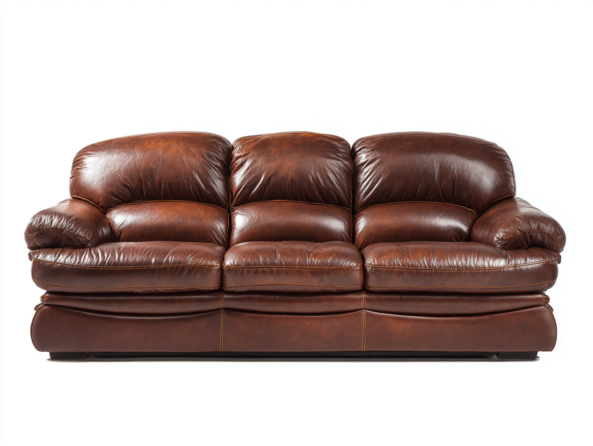 Sofás 3 plazas de cuero 220x100x95 cm - marrón oscuro - diseño clásico con asiento acolchado