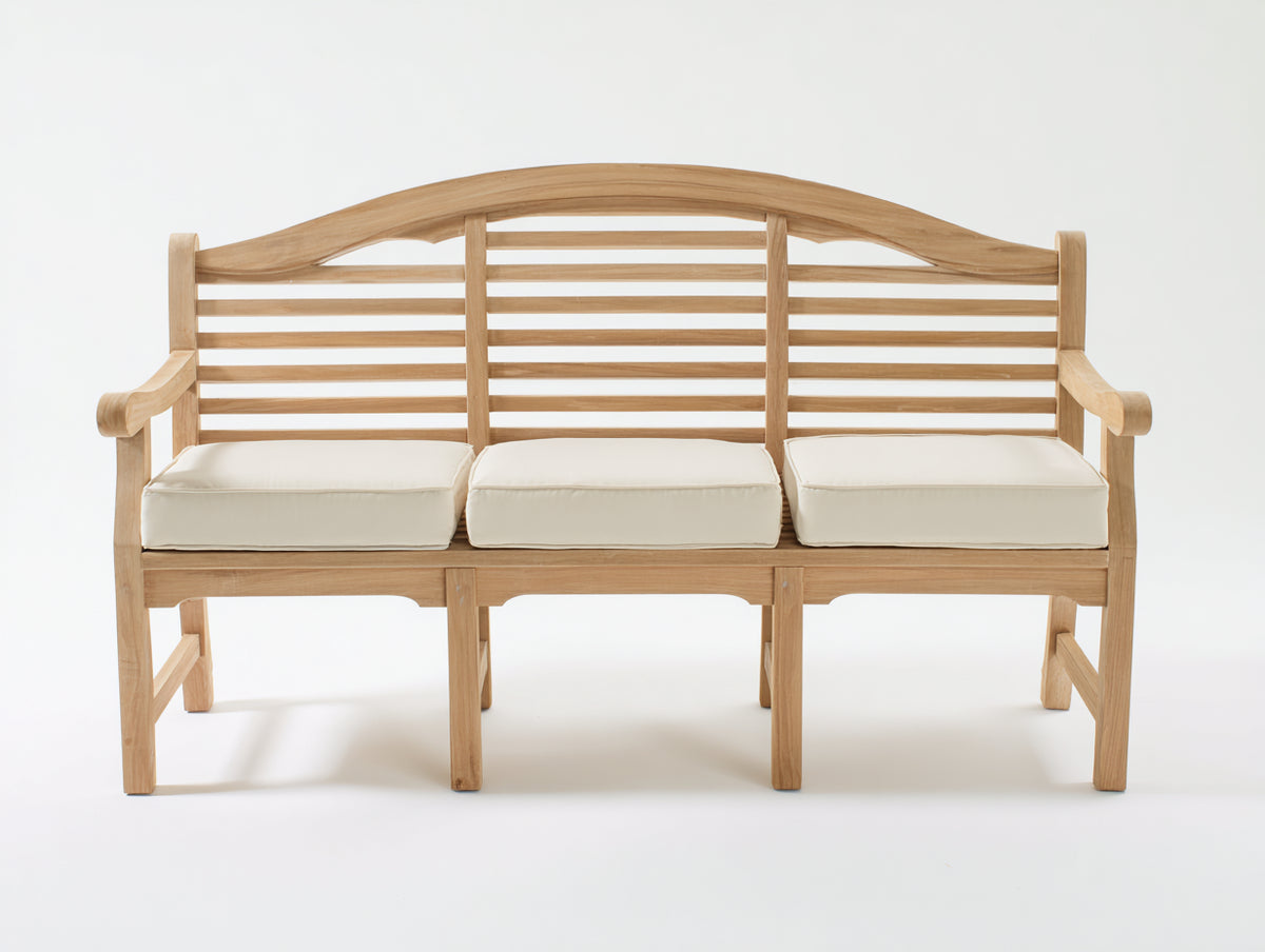 Bancos de jardín de madera 180 x 62 x 96 cm - Marrón natural y crema - Respaldo de listones con reposabrazos