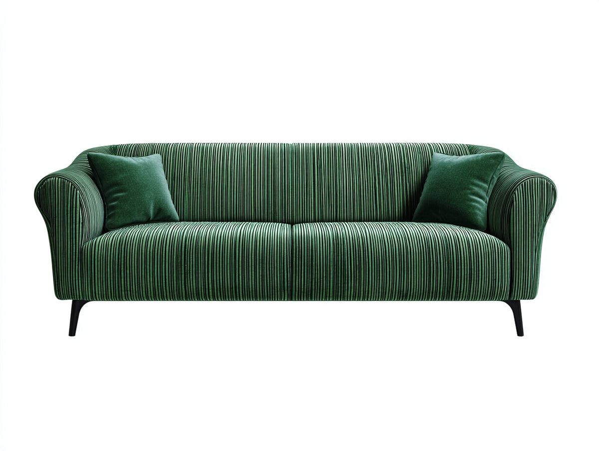 Sofás 2 plazas tapizados 190 x 88 x 83 cm - Verde oscuro y negro - Tejido acanalado con brazos curvos y patas metálicas