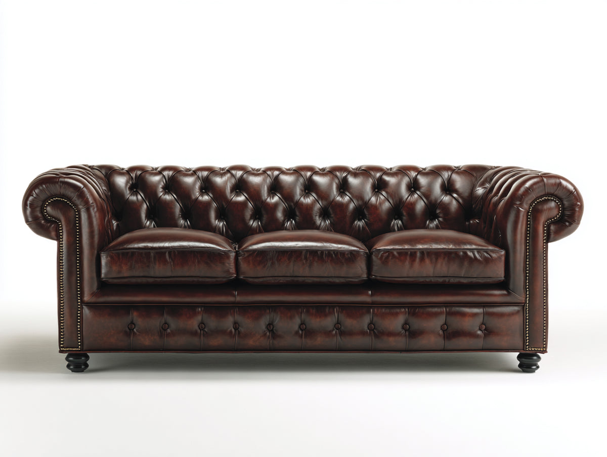 Sofás 3 plazas de cuero 225x92x80 cm - marrón oscuro - diseño clásico para salón