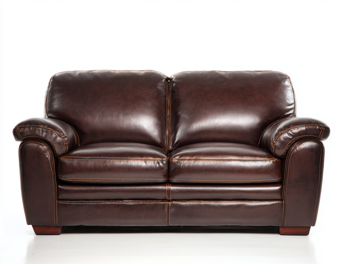 Sofás 2 plazas tapizados 170 x 90 x 90 cm - Marrón oscuro - Efecto cuero con reposabrazos acolchados