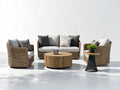 Sofás de exterior de ratán sintético 160x75x78 cm - marrón natural y gris claro - conjunto de conversación para terraza