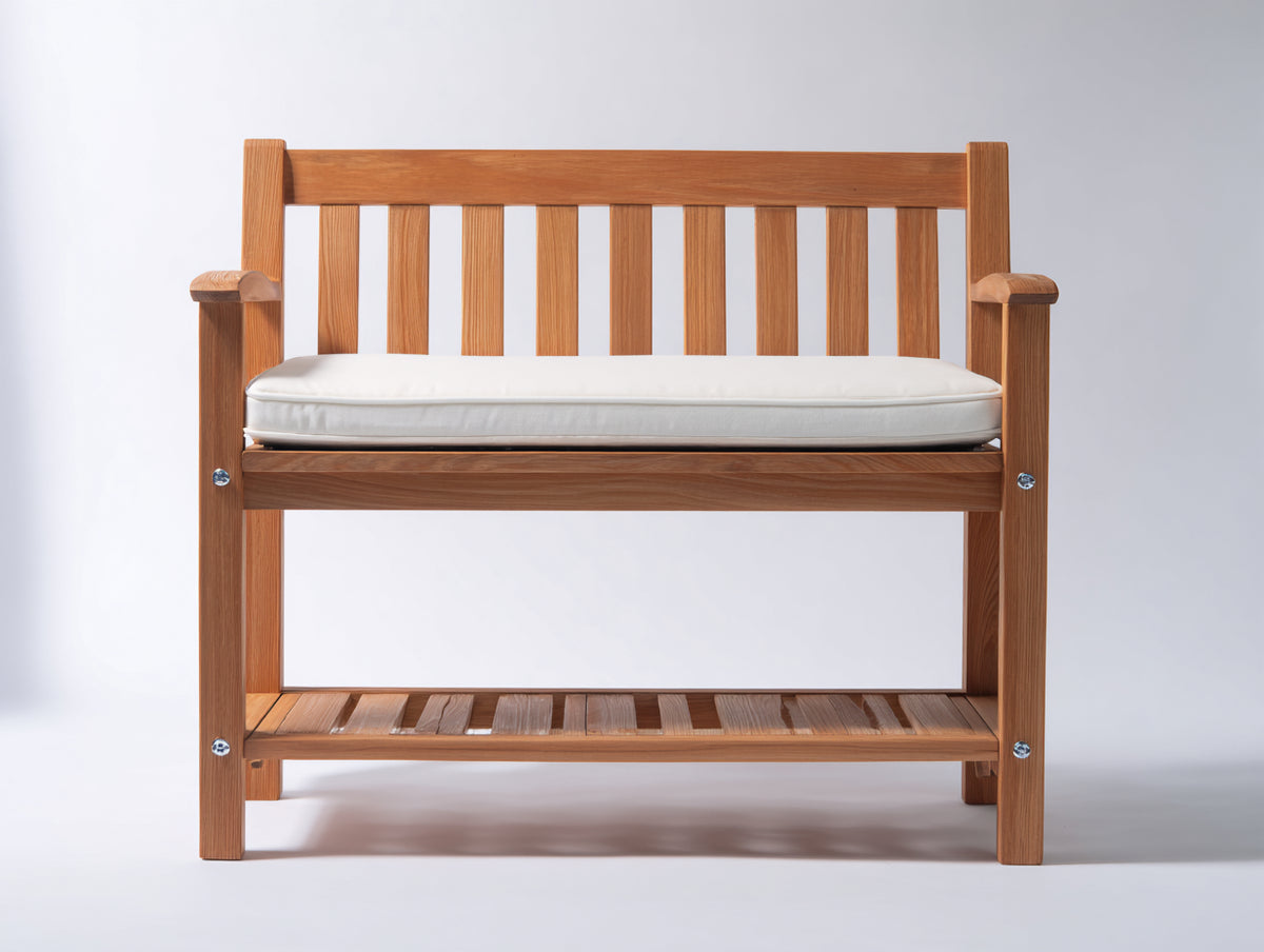Bancos de jardín de madera 120x60x95 cm - marrón natural-blanco - banco de 2 plazas con respaldo y estante inferior