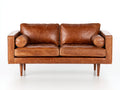 Sofás 2 plazas tapizados 165 x 84 x 82 cm - Marrón coñac - Efecto cuero con patas de madera y diseño vintage