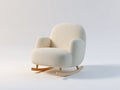 Mecedoras tapizadas en tejido bouclé 78x88x92 cm - crema y madera natural - diseño redondeado con base curva de madera