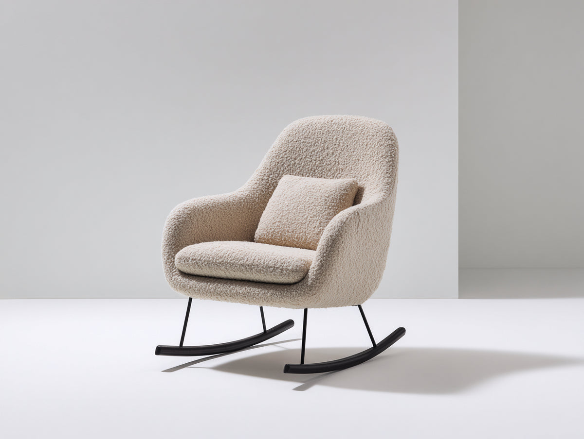 Mecedoras de tela bouclé 75x90x95 cm - Beige y negro - Diseño tapizado con base metálica