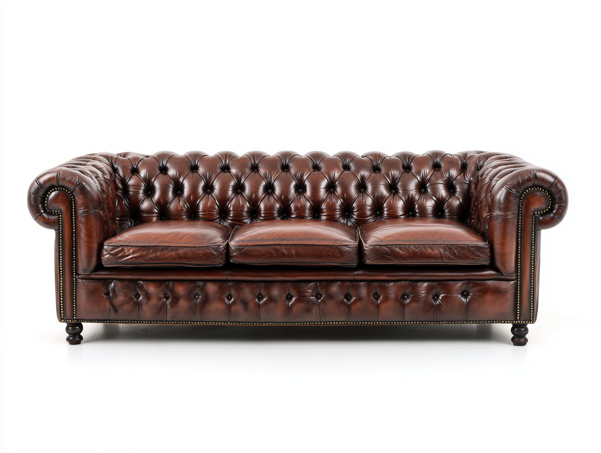 Sofás 3 plazas de cuero 220x95x78 cm - Marrón oscuro - Diseño Chesterfield capitoné clásico