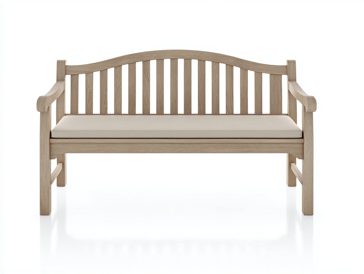 Banco de jardín de madera 120x60x90 cm - madera natural y beige - respaldo curvo con reposabrazos
