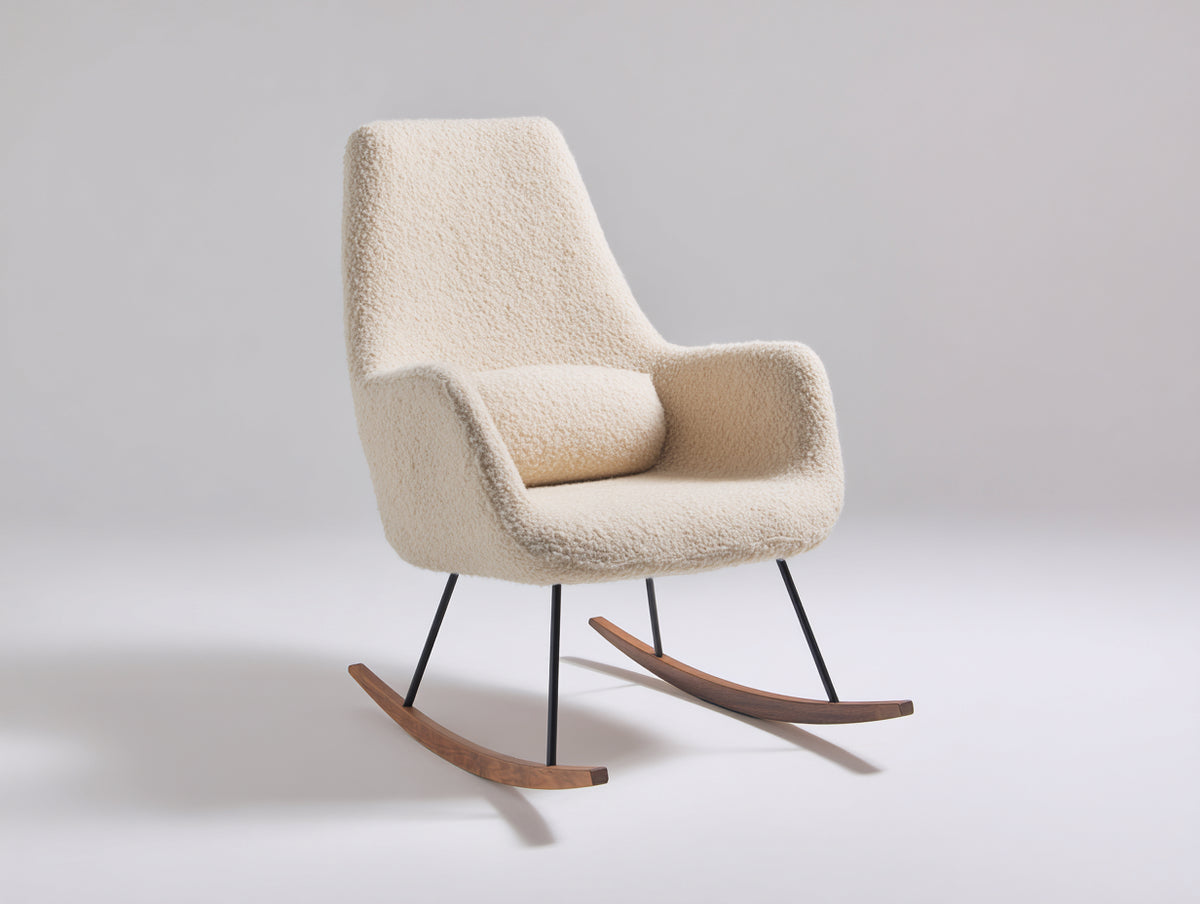 Mecedoras de tela bouclé 72x88x98 cm - Beige y marrón - Diseño tapizado con base metálica y patines de madera