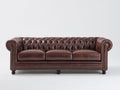 Sofás 3 plazas de cuero 225x96x80 cm - Marrón oscuro - Diseño Chesterfield capitoné con reposabrazos enrollados