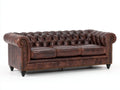Sofás 3 plazas de cuero 225x95x78 cm - Marrón envejecido - Diseño Chesterfield capitoné clásico