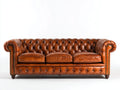Sofás 3 plazas tapizados 222 x 94 x 79 cm - Marrón coñac y dorado - Estilo Chesterfield con capitoné y brazos enrollados