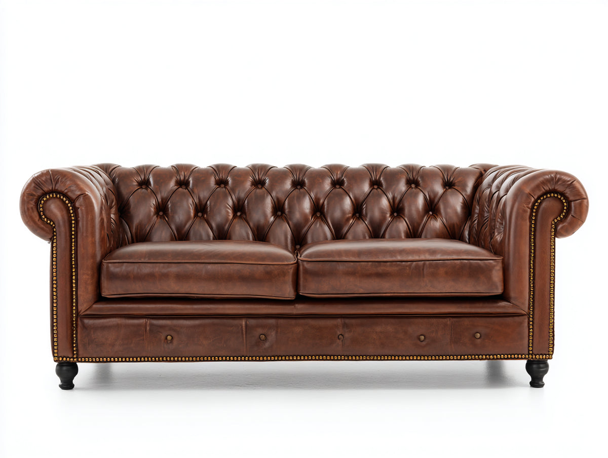 Sofás 2 plazas de cuero 190x92x78 cm - Marrón oscuro - Diseño Chesterfield capitoné