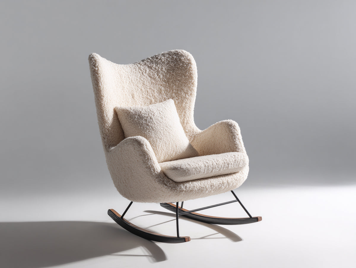 Mecedoras tapizadas en tejido bouclé 75x90x105 cm - crema y negro - respaldo alto envolvente con base curva