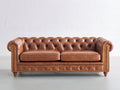 Sofás 2 plazas tapizados 185 x 92 x 78 cm - Marrón coñac y dorado - Estilo Chesterfield con capitoné y brazos enrollados
